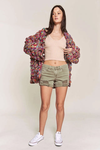 Multicolor Loop-Knit Open Sweater Cardi