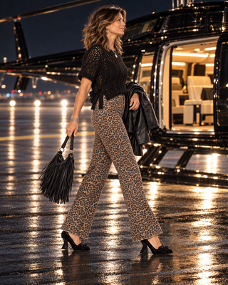 Leopard Print High Rise Flare Jeans