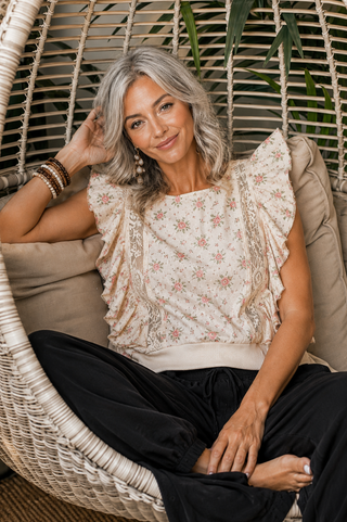 Garden Party Adjustable Hem Flutter Sleeve Top