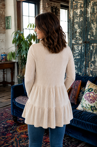 Weekend Layers Waffle Weave Henley Babydoll Tunic - Oatmeal