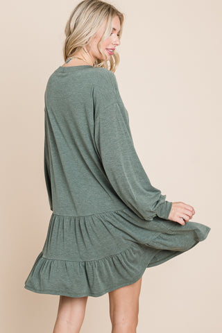 Bishop Sleeve Drop Waist Tunic Dress