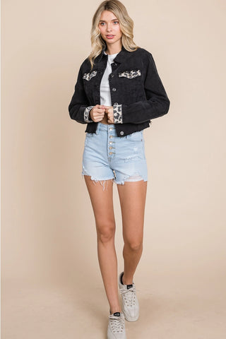 Leopard Contrast Denim Jacket