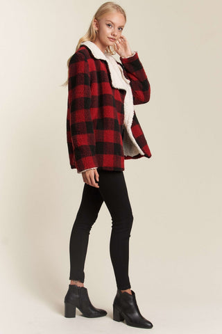 Cozy Gingham Sherpa Lined Zip Up Moto