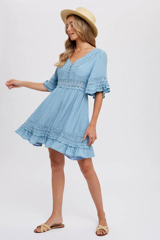 Ruffle Trim Lace Mini Dress