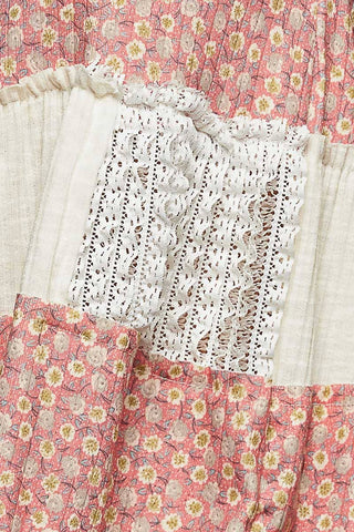 Tiered Patchwork Boho Tank – Lace Detail Top with Button Placket