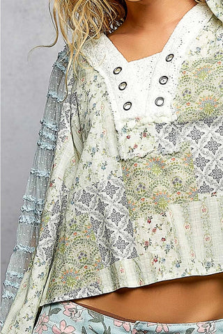 Grommet-Detail Lace Patchwork Top