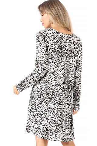 Long Sleeve Leopard Print Dress