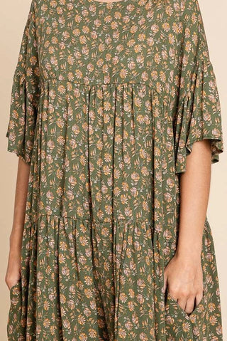 Loose Fit Flutter Sleeve Print Dress