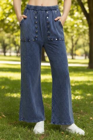 Mineral Wash Studded Wide Leg Pant