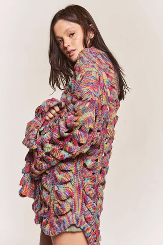 Multicolor Loop-Knit Open Sweater Cardi