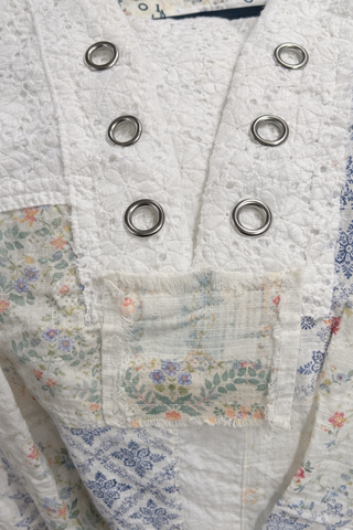 Grommet-Detail Lace Patchwork Top