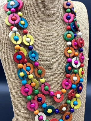 Colorful Layered Wooden Bead Necklace