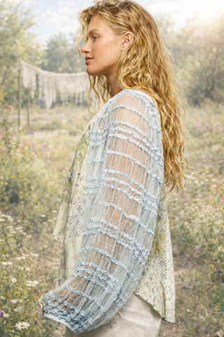 Grommet-Detail Lace Patchwork Top