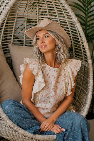 Garden Party Adjustable Hem Flutter Sleeve Top