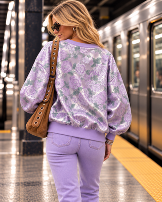 Gilded Roses Lavender Tapestry Dolman Sleeve Sweatshirt