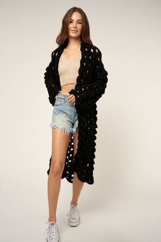 Loop Knitted Longline Sweater Cardi