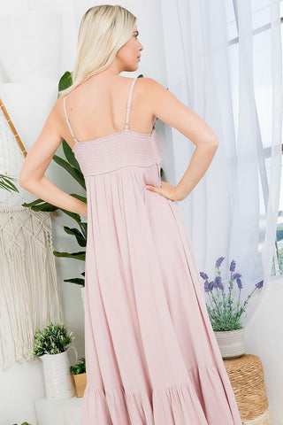 Dreamy Button Front Smocked Maxi Dress - Blush