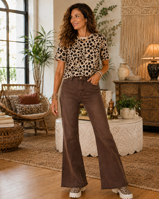 Short Sleeve Leopard Print Jacquard Sweater Top