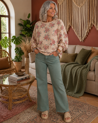 Wild Sage Mineral Wash Cropped Jeans — High Rise Denim Crops with Frayed Hem