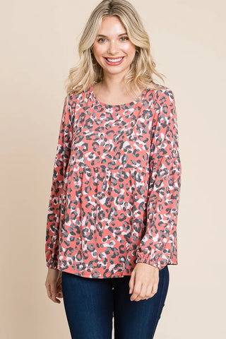 Relaxed Fit Long Sleeve Animal Print Top