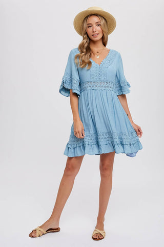 Ruffle Trim Lace Mini Dress