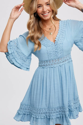 Ruffle Trim Lace Mini Dress