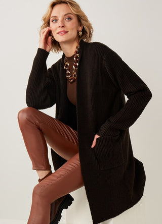 Midi Length Open Knit Cardi w/ Front Patch Pockets