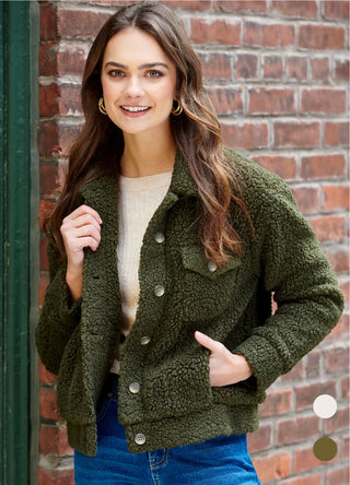 Cropped Button Down Sherpa Jacket