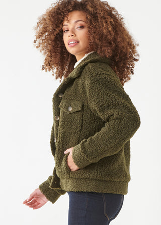 Cropped Button Down Sherpa Jacket