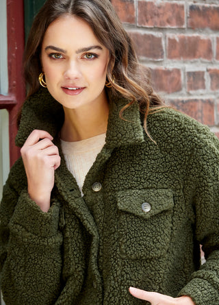 Cropped Button Down Sherpa Jacket