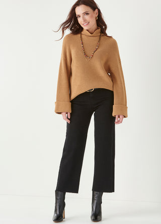 Cowl Neck Sweater with Wide Cuff Bell Sleeves