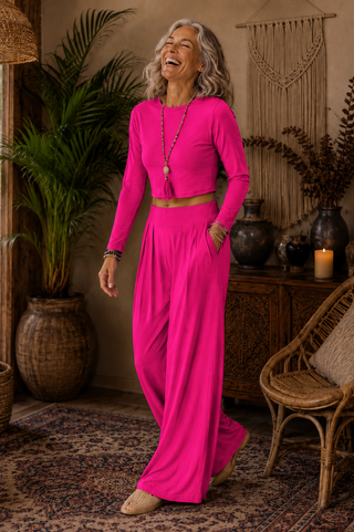 Cloud Nine Elevated Lounge Set – Long Sleeve Top & Wide-Leg Pant Outfit Set
