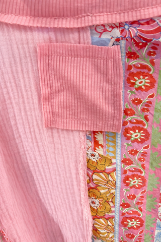 Short Sleeve Double Gauze Patchwork Top