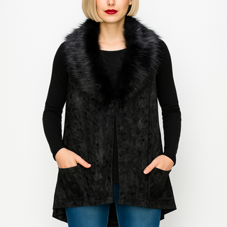 Velvet Vest with Removable Faux Fur Lapel