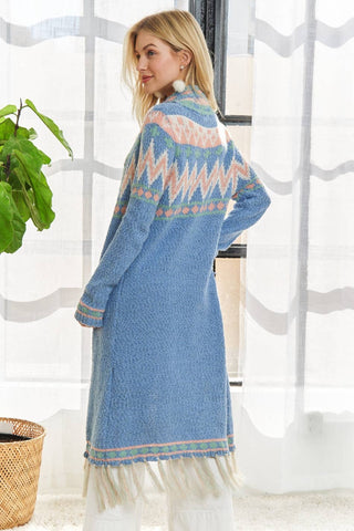 Tribal Pattern Sweater Cardi with Tassels