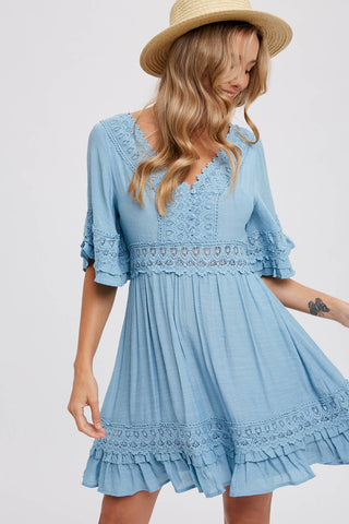 Ruffle Trim Lace Mini Dress