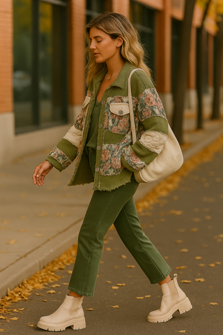 Vintage Washed Jacquard Patchwork Jacket