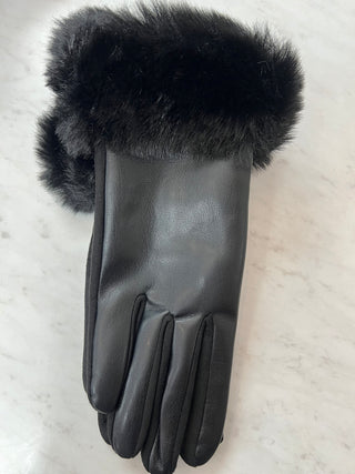 Faux Leather Texting Glove with Fur Cuff