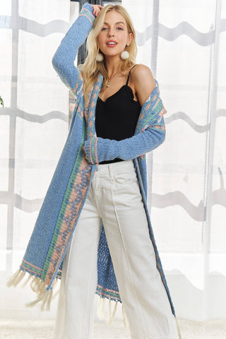 Tribal Pattern Sweater Cardi with Tassels