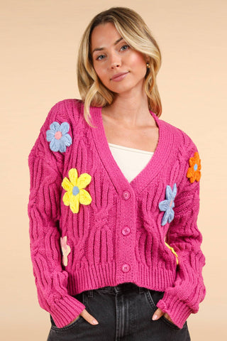 Handmade Button Cardi with Flower Appliqués