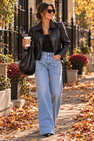 Butter Soft Vegan Leather Semi-Crop Panel Stitch Jacket