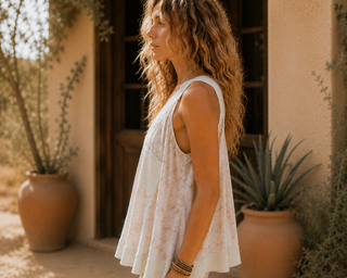 Flowy Floral V-Neck Tank Top – Boho Cami with Open Back Detail
