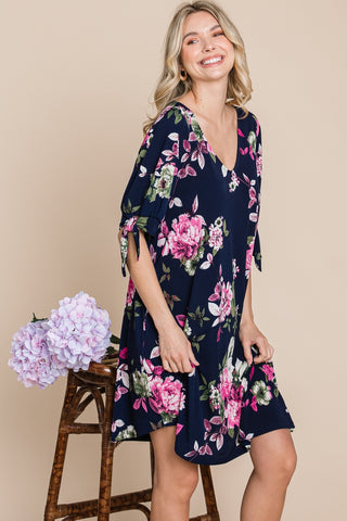 Floral Half Tie Sleeve Dress