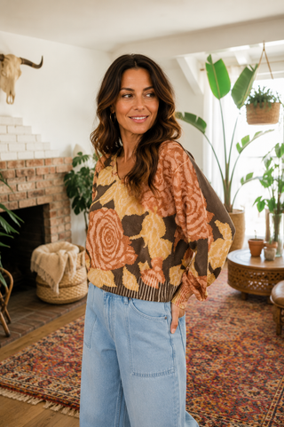 Gallery Bloom Floral Knit - Printed Top with Balloon Sleeves