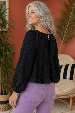 Mineral Wash Tiered Peplum Top with Smocking