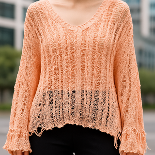 Distressed Open Knit Outseam Popover