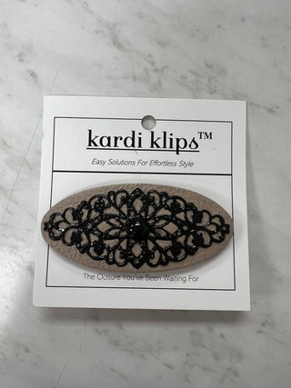 KardiKlip - Black Mandala with Obsidian on Champagne Leather