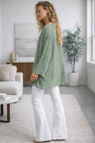 Longline Open Crochet Cardi