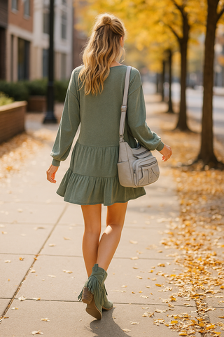 Bishop Sleeve Drop Waist Tunic Dress