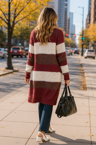 Multi Stripe Eyelash & Sequins Sweater Cardi